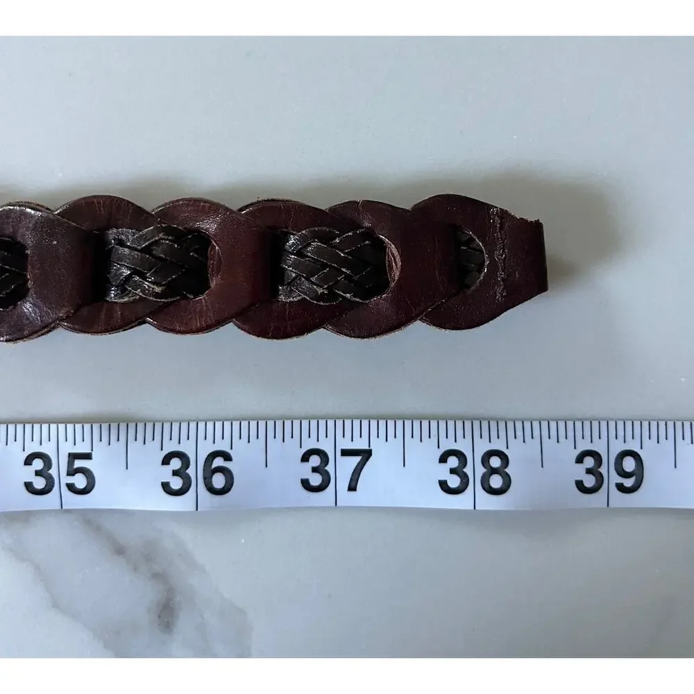 Vintage Womens Size M/L Genuine Leather Boho Brown Burgundy Braided Leather Belt